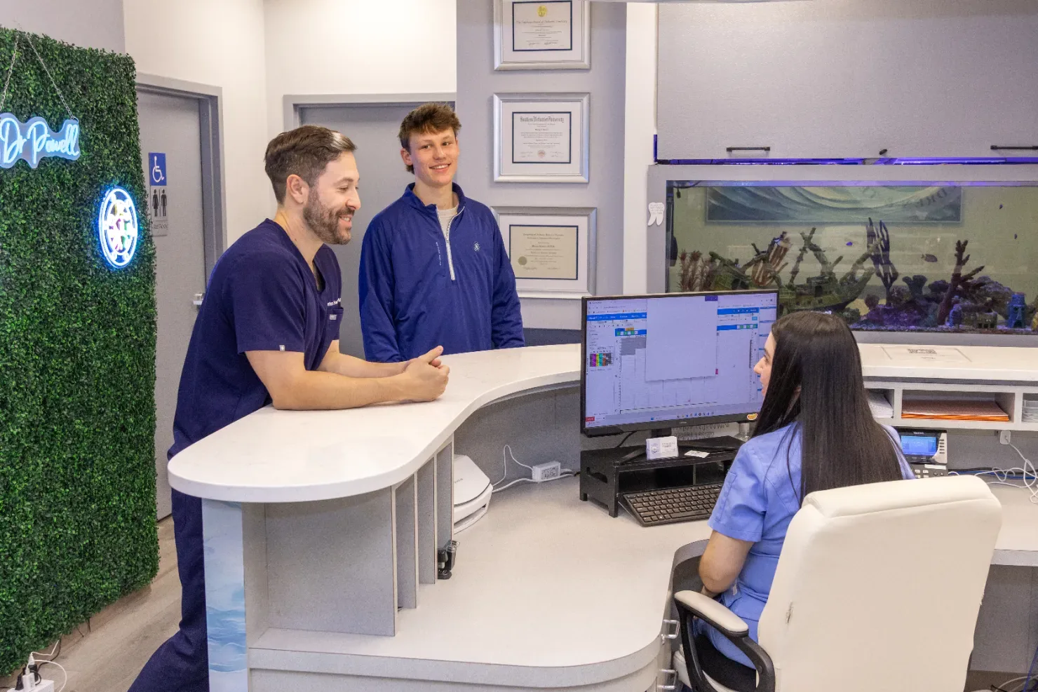 The front desk and aquarium at Dentistry for Children and Teens
